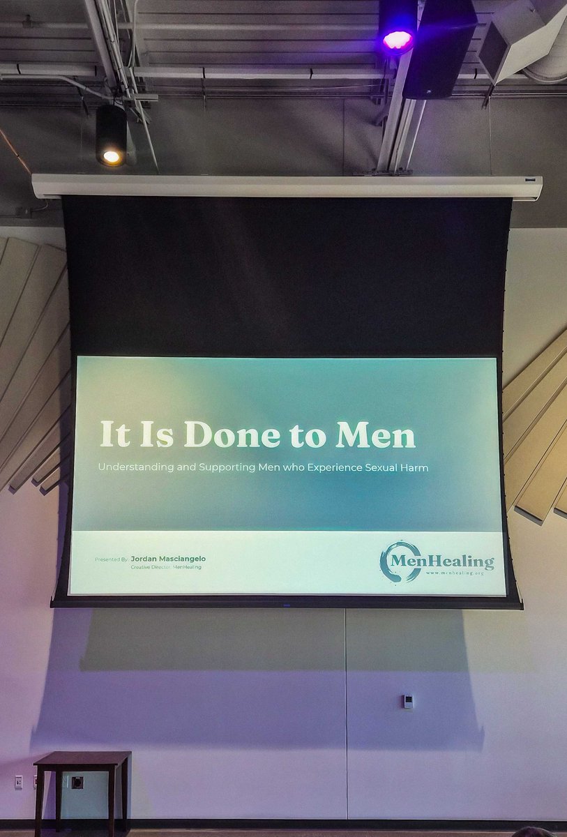 MenHealing's tweet photo. Jordan’s presentation (“It Is Done to Men: Understanding and Providing Support to Men Who Experience Sexual Harm”) is 1 of 5 trainings MenHealing staff will conduct this month—all of which are rooted in broadening awareness and support for male survivors &amp; their loved ones. https://t.co/wFSVVEYSb8