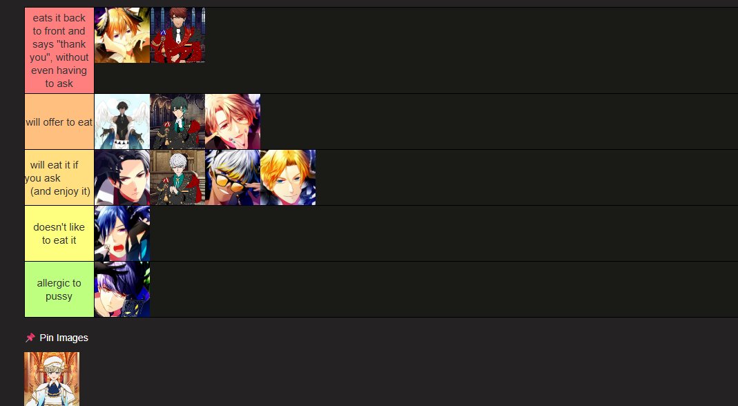 alchem1ast0ry's tweet photo. thoughts on my #obeymeotome cunnilingus tier list? death threats allowed ✅ https://t.co/AyuhQ2vekm