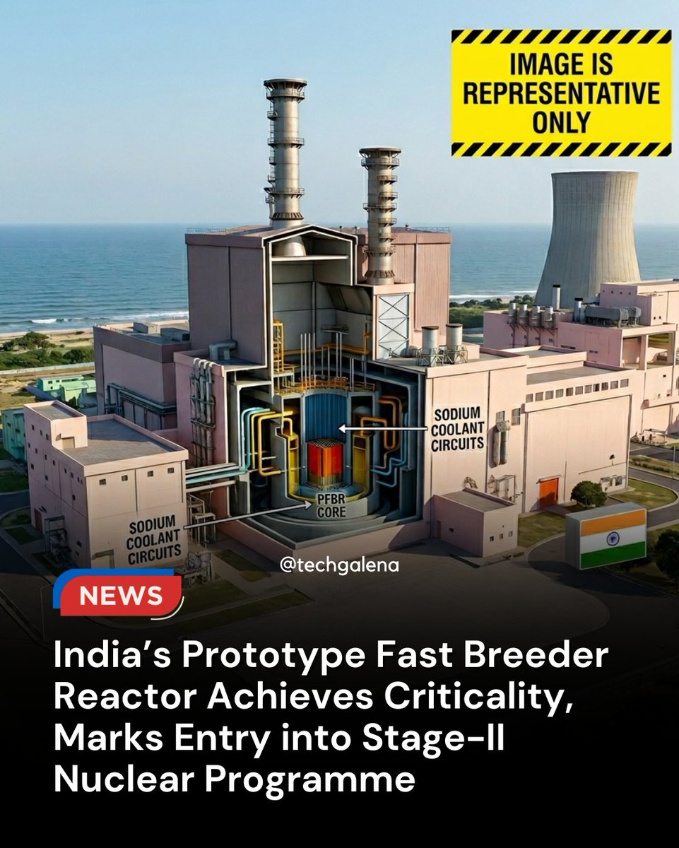 techgalena's tweet photo. A historic milestone in the country’s three-stage nuclear programme.

This breakthrough officially signals India’s entry into Stage-II, unlocking the potential to generate more fuel than it consumes using advanced breeder technology.

#India #NuclearEnergy #PFBR #TechNews https://t.co/tTYGOz8nah