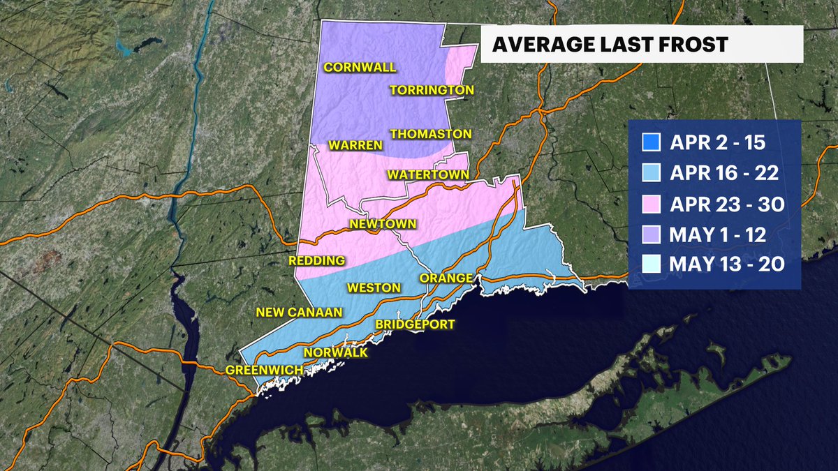 MichelePowersWx's tweet photo. Not as cold tonight! The average last frost for Western CT ranges from mid to late April, to even early May from south to north. I wouldn't write it off for good yet.
➡️ @News12CT
➡️ https://t.co/ZtR99TSggR
#CTweather #tonight #seasonable #lastfrost https://t.co/gGgurbGQ1R