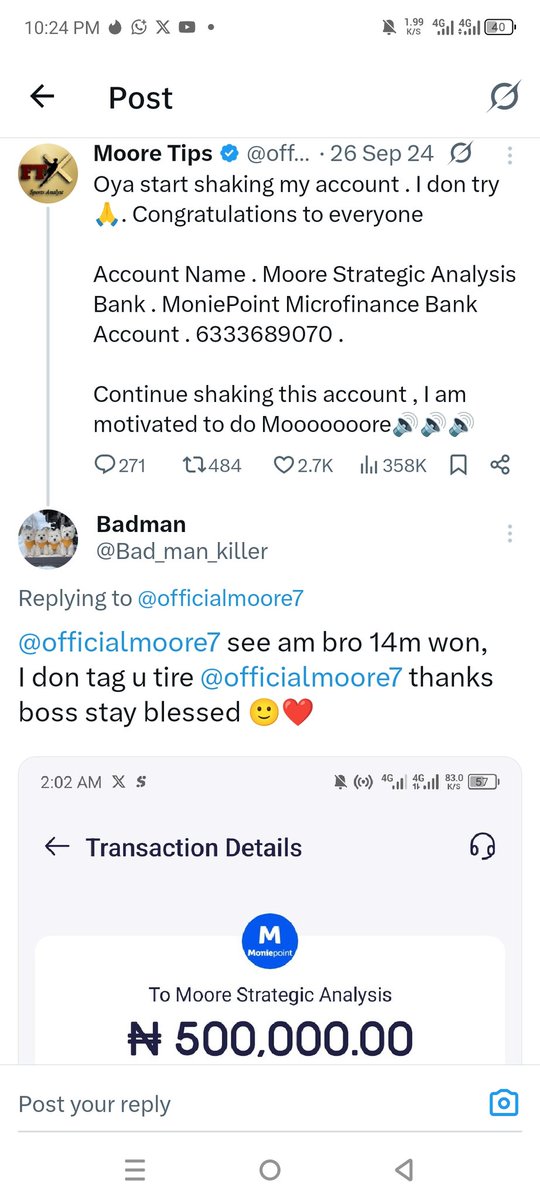Bad_man_killer's tweet photo. @officialmoore7 @thekozykid I win 14m send you 500k that day, no mind that guy https://t.co/qizsxQlmvD