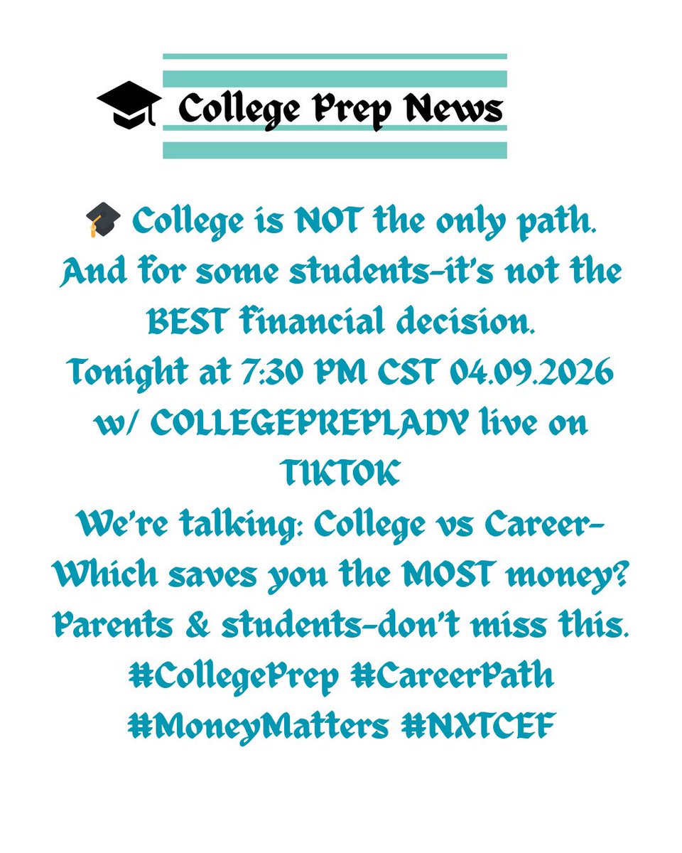 nextchapEDFDN's tweet photo. College vs. Career
#CollegePrep
#CareerPath
#MoneyMatters
#NXTCEF https://t.co/zADzvzyE5T