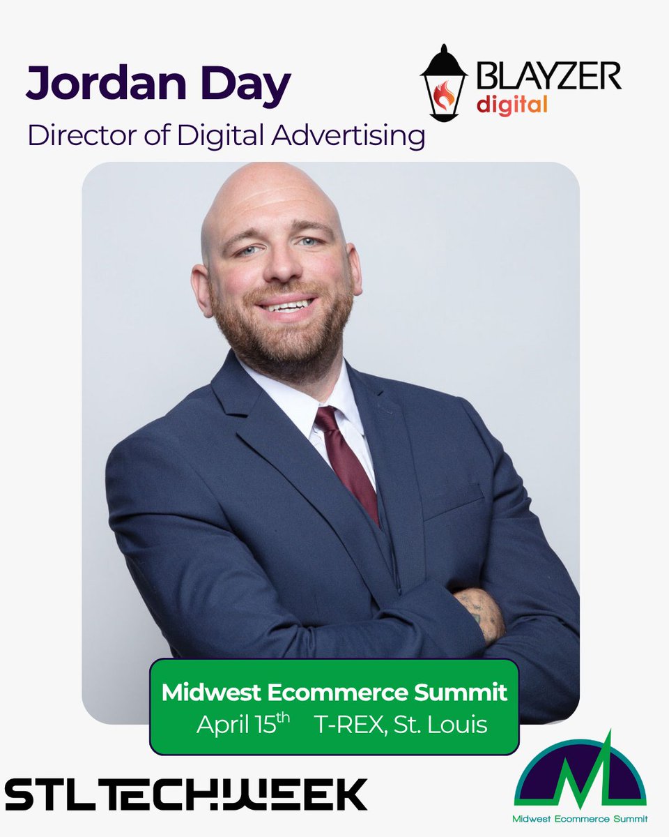 blayzerdigital's tweet photo. Join us at the Midwest Ecommerce Summit during #STLTechweek as our Director of Digital Advertising, Jordan, shares how he builds strategies that have real revenue impact for our clients. We'll see you April 15th, 1pm at  @T-REX  !

Reserve your spot now, https://t.co/Z88WiOVP3X https://t.co/C0bBZYFhxO