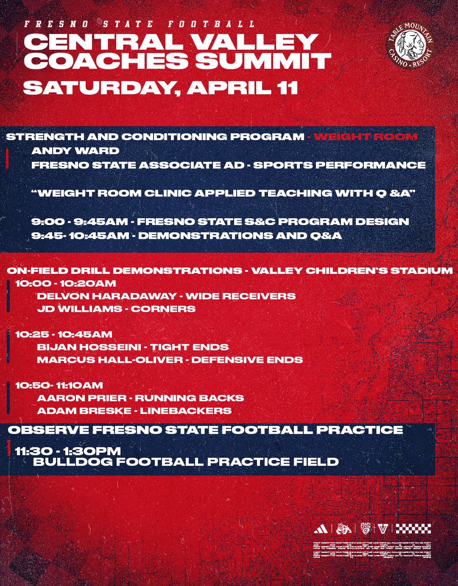 FresnoStateFB's tweet image. 📝 the weekend plan 

Online registration is closed but walk-up registrations tomorrow at Table Mountain will be accepted 🏈
