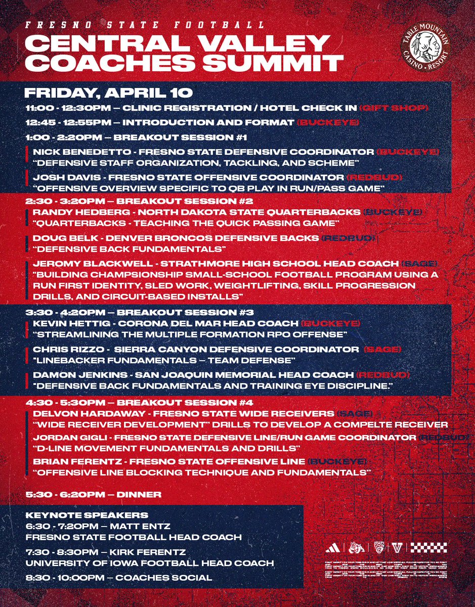 FresnoStateFB's tweet image. 📝 the weekend plan 

Online registration is closed but walk-up registrations tomorrow at Table Mountain will be accepted 🏈