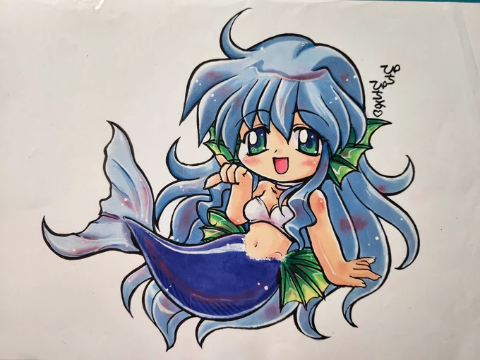 ぷよぷよ～同人ラミ絵 セリリさん 加工前 コピック塗りアナログ原画 リサイクル 注:ラミ画像のすけとうだらサンは、 ハーピーの原画の方に描かれてました