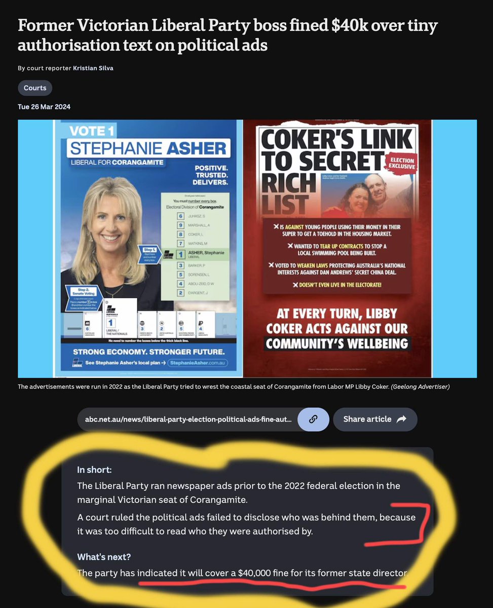 The Liberals were fined $40k not long ago for failing to disclose who was behind their attack ads.

Apparently they took that as a suggestion. 

Why do Liberals think the rules are for others? 

What kind of amateur-hour operation is Jess Wilson running?

/end
