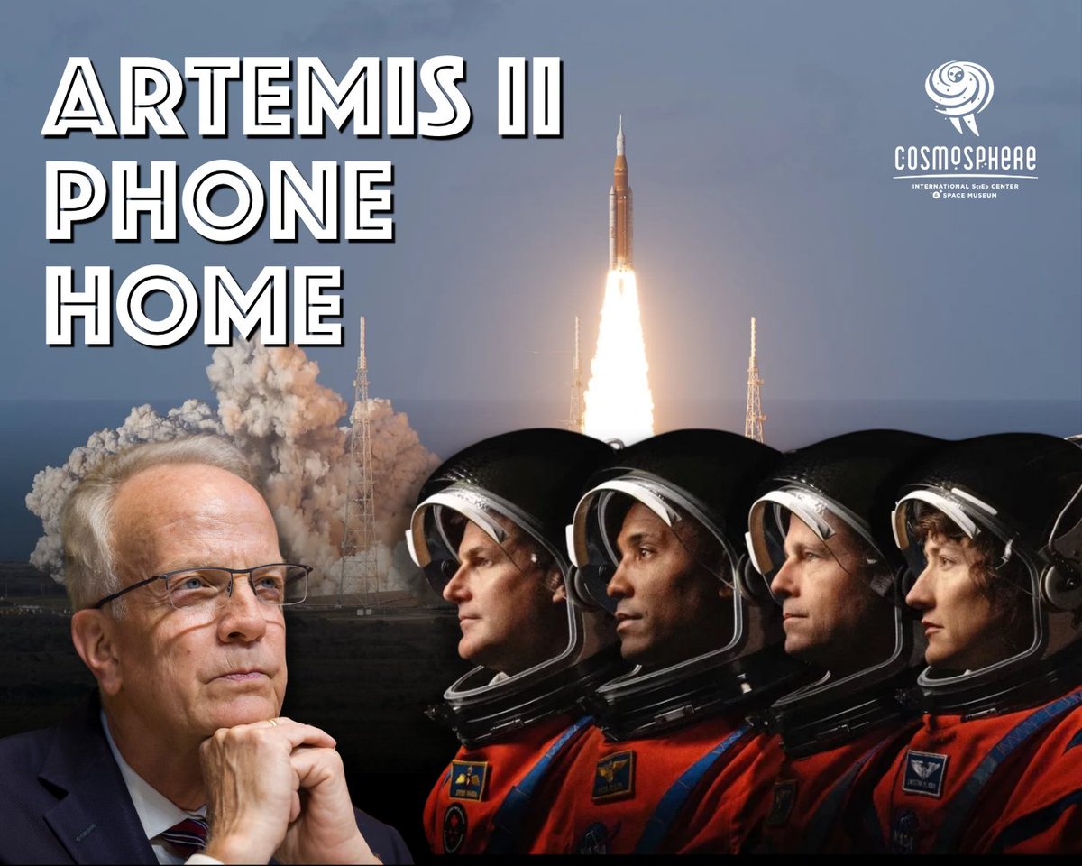 the_cosmosphere's tweet photo. Big moment tonight 🚀
Sen. Jerry Moran, joins Artemis II astronauts via phone at 6:50 PM CST!

This follows Sen. Moran's visit to the Cosmosphere on Monday alongside NASA Admin Jared Isaacman and Gerry Griffin.

Listen in and join live: https://t.co/dQhq8Smcj1 https://t.co/1XOmhri5LV
