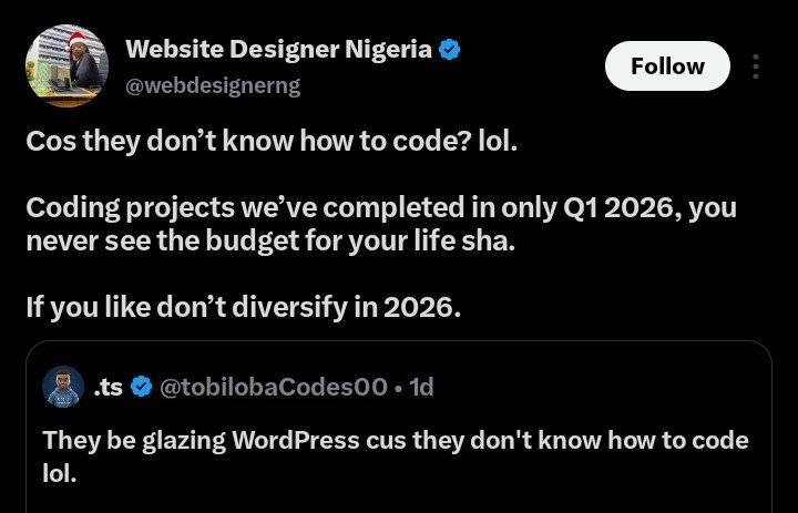 tobilobaCodes00's tweet image. I bet you don't know who the fuck I am that is why you are capping shit like this. 

I said you CANNOT code, ya talking to me about money,

This year alone I already built a POS System for the biggest gaming center in Nigeria - SOLO!

Built an ai powered recruitment platform with