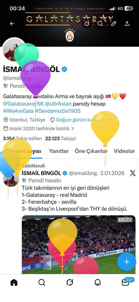 Evet arkadaşlar balonları patlatabilirsiniz 
Tek dileğim Galatasaray şampiyonluğu 
Bugün doğmuşuz 💛❤️ 🎈 🎂 
#GSvKS