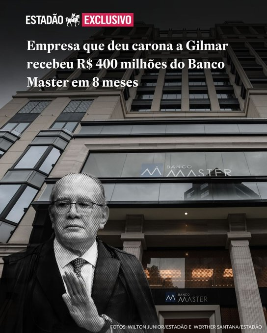 BrazilenDireita's tweet photo. ⚠️BOMBA!
O Supremo está todo envolvido?
Moraes, Toffoli e agora Gilmar?
"Empresa que deu carona a #Gilmar recebeu R$ 400 milhões do #Master em 8 meses; Marfrig diz que fez operações de câmbio, mas não teve conta no banco. Ministro não comenta." #cpmibancomaster
Estadão https://t.co/LFzIIihNNq