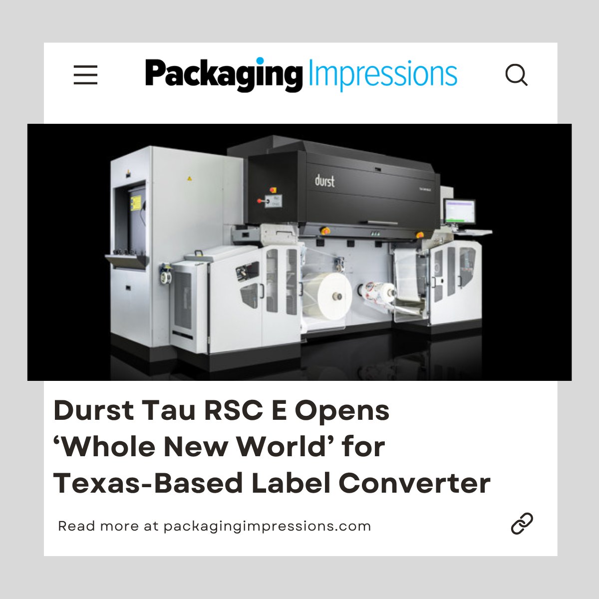 PackImpressions's tweet image. Textape says the Durst Tau RSC E didn’t just improve production — it “opened up a whole new world.”

Learn more: bit.ly/3NWvsBr

#PackagingImpressions #PackagingIndustry #DigitalPrinting #PrintingIndustry #LabelConverters