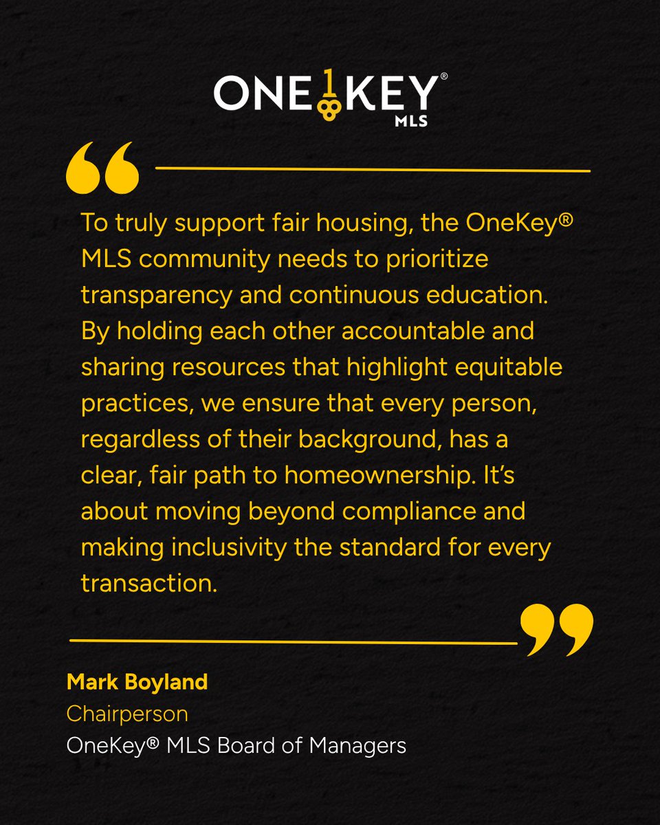 onekeymls's tweet photo. Fair housing is not just something to cross off a list. It is a standard.
 
Mark Boyland, Chairperson of the OneKey® MLS Board of Managers, shares what our community can do during #FairHousingMonth and beyond. 

Share this post to keep the conversation going. https://t.co/wVGAfwsQht