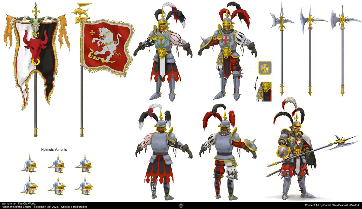 Aetas_Memoria's tweet photo. Concepts Daniel Caro created as an art test for Warhammer: The Old World.

Halberdiers from Ostland.

Knights from the Order of the Everlasting Light, Templars of Verena.

Knights from the Ostland's Order of the Bull.

Various designs for Soldiers from Talabecland, &amp; Ostland. https://t.co/i5LI5dH7Ng