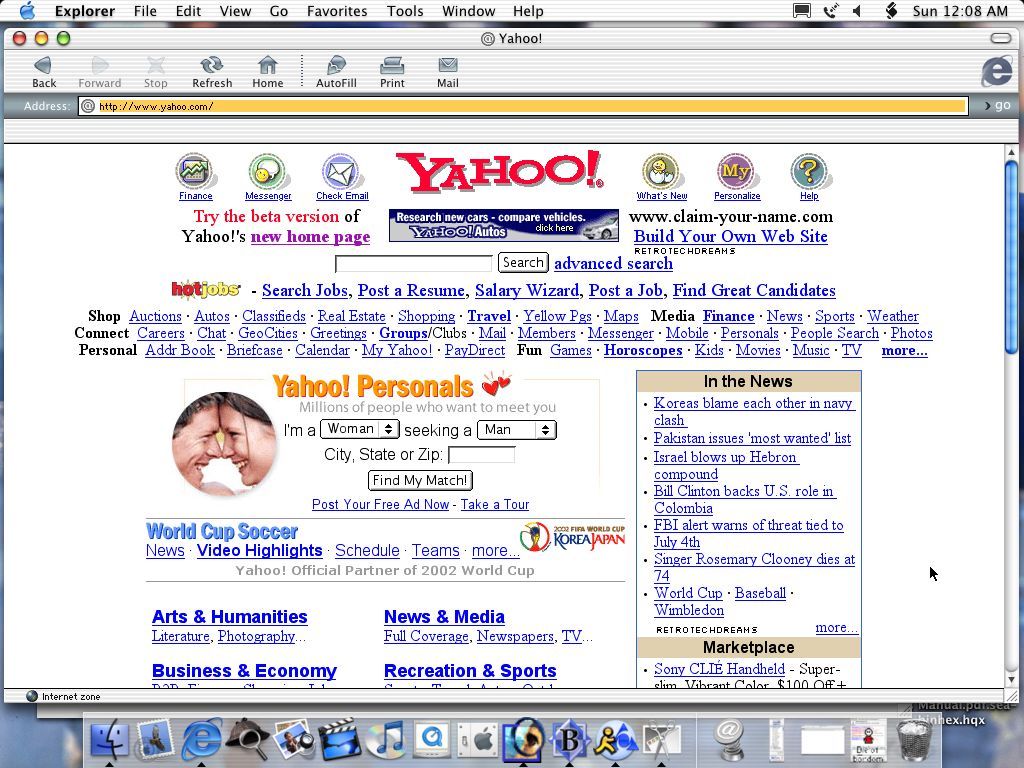 RetroTechDreams's tweet image. Screenshot of Yahoo that I took in 2002