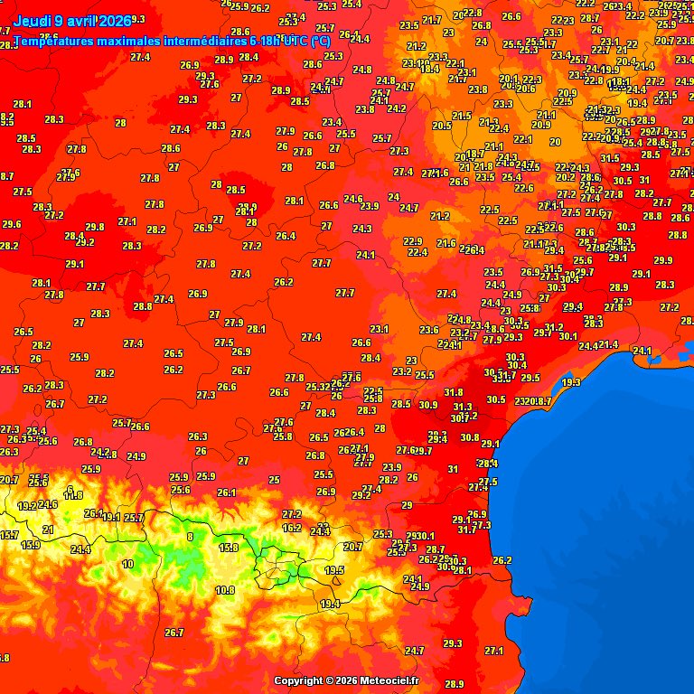 Très inquiétant pour cet été 
9 avril 2026 
Perpignan El Vernet
31.7 C à 17h18
Céret 30.6 C
<a href="/meteoconcept/">Météo Concept</a> <a href="/Perpignan_66/">Perpignan 66</a> <a href="/LittoralFMoff/">Littoral FM</a> <a href="/iciroussillon/">ICI Roussillon</a>