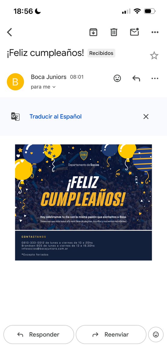 boca dijo: hola feliz cumple.