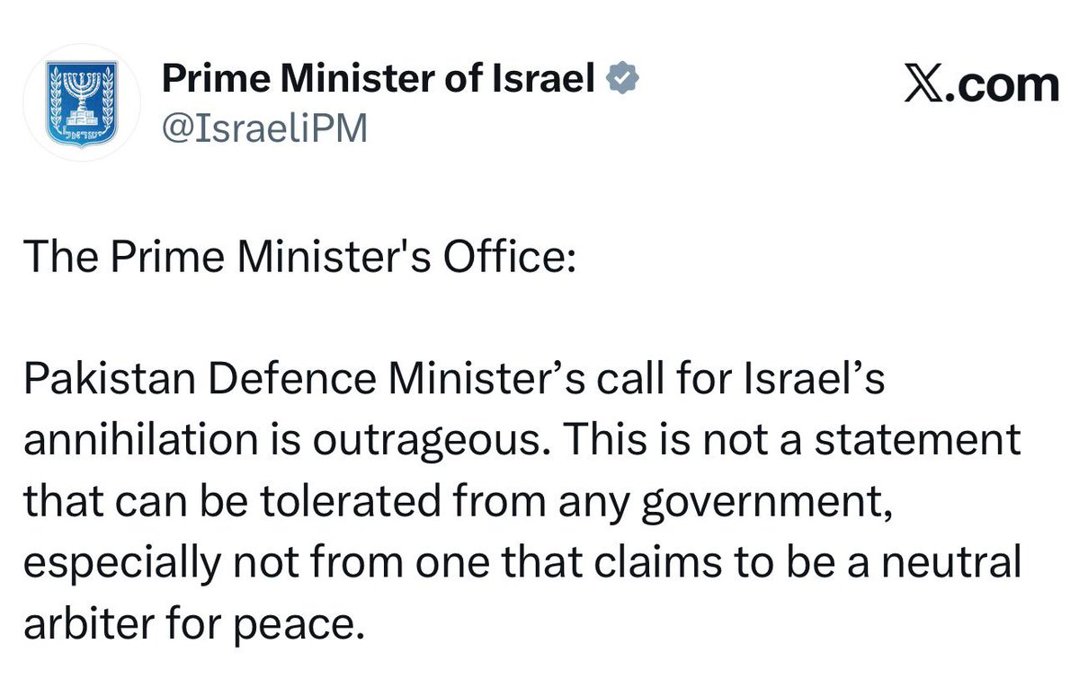 EretzIsrael's tweet image. The Prime Minister’s Office responds to Pakistan calling for the annihilation of the Jewish State. #Pakistan #MiddleEast