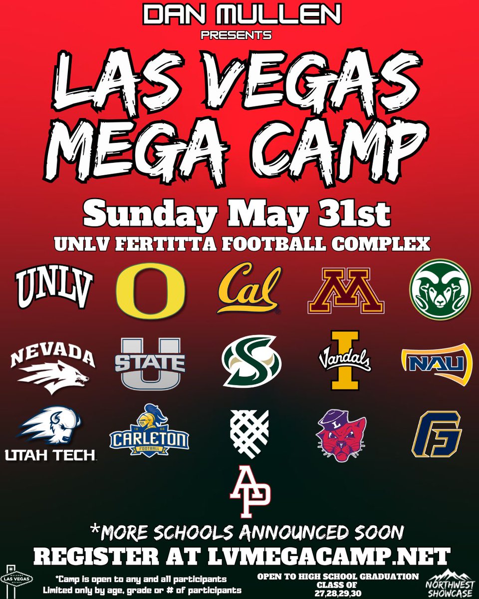 🎲🎲New School Added 🎲 🎲

Excited to announce Sacramento State Head Coach and staff will be in attendance at the Las Vegas Mega camp!

🗓Sunday May 31st
📍UNLV
🎓Open to Class of 27,28,29,30

*More schools to be announced soon!

Secure your spot @ lvmegacamp.net