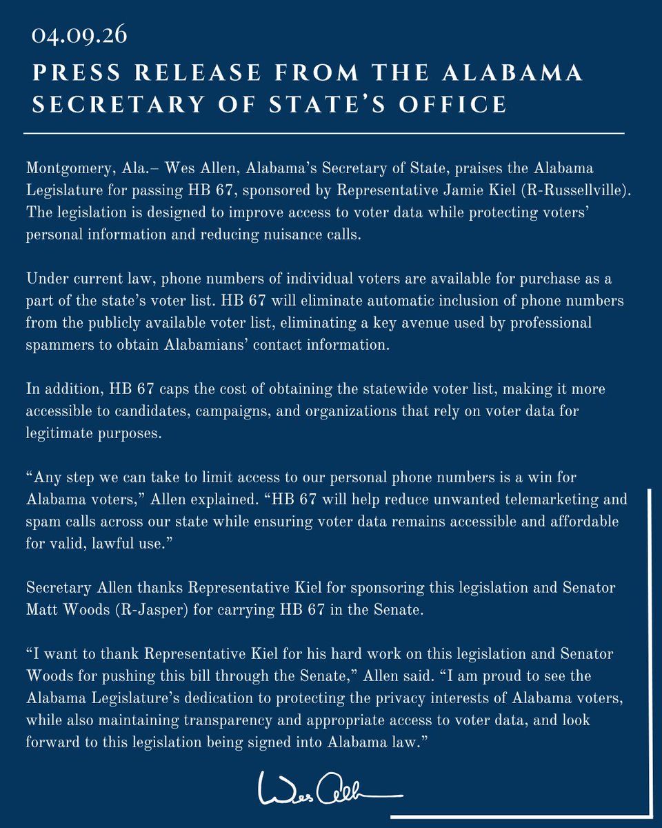 Wes Allen Alabama Secretary of State tweet media