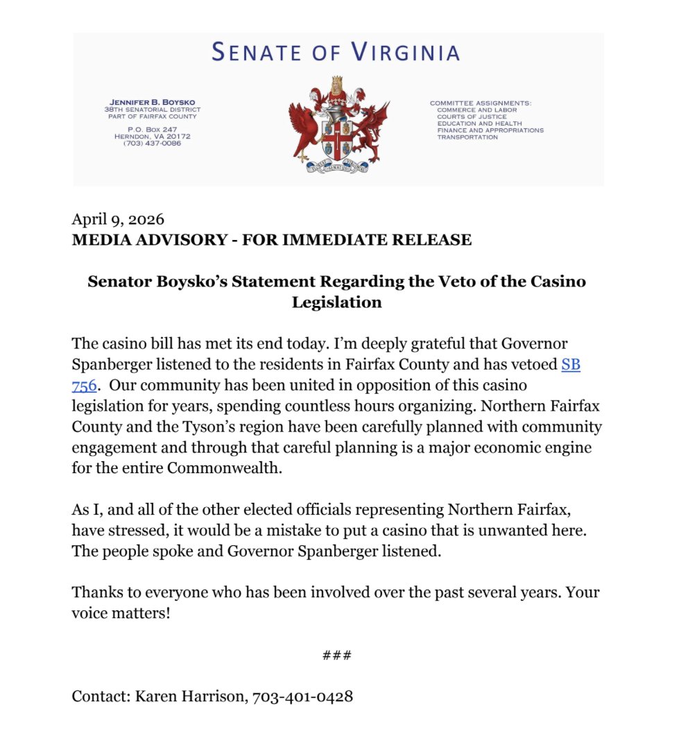 Senator Jennifer Boysko tweet media