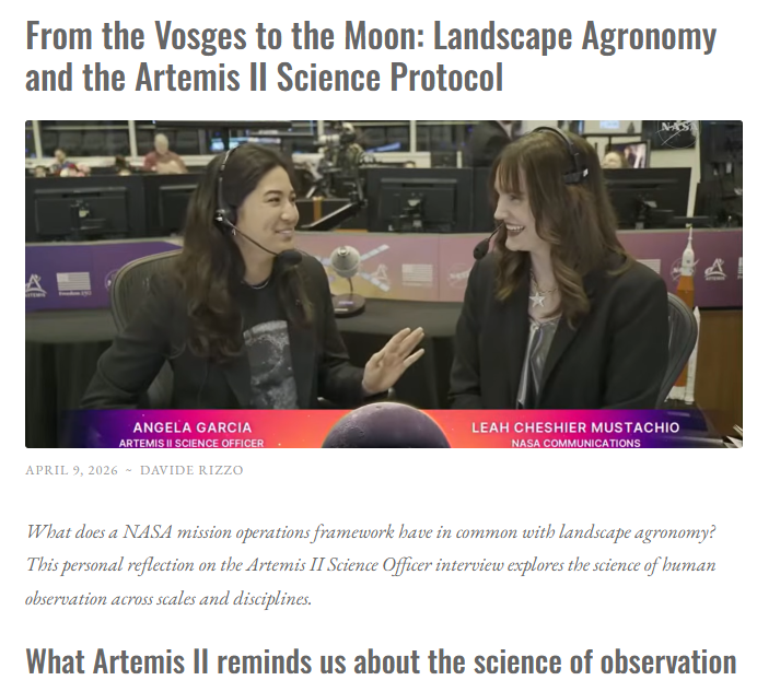 dav_rizzo's tweet photo. From the Vosges to the Moon

A NASA #Artemis2 Science Officer describing the operationalisation of field observation during a lunar flyby. 

As a #LandscapeAgronomy researcher, I recognised every word about the irreplaceable role of human observation.

https://t.co/VrK9XC3D5K https://t.co/Ip2MBn6i1P