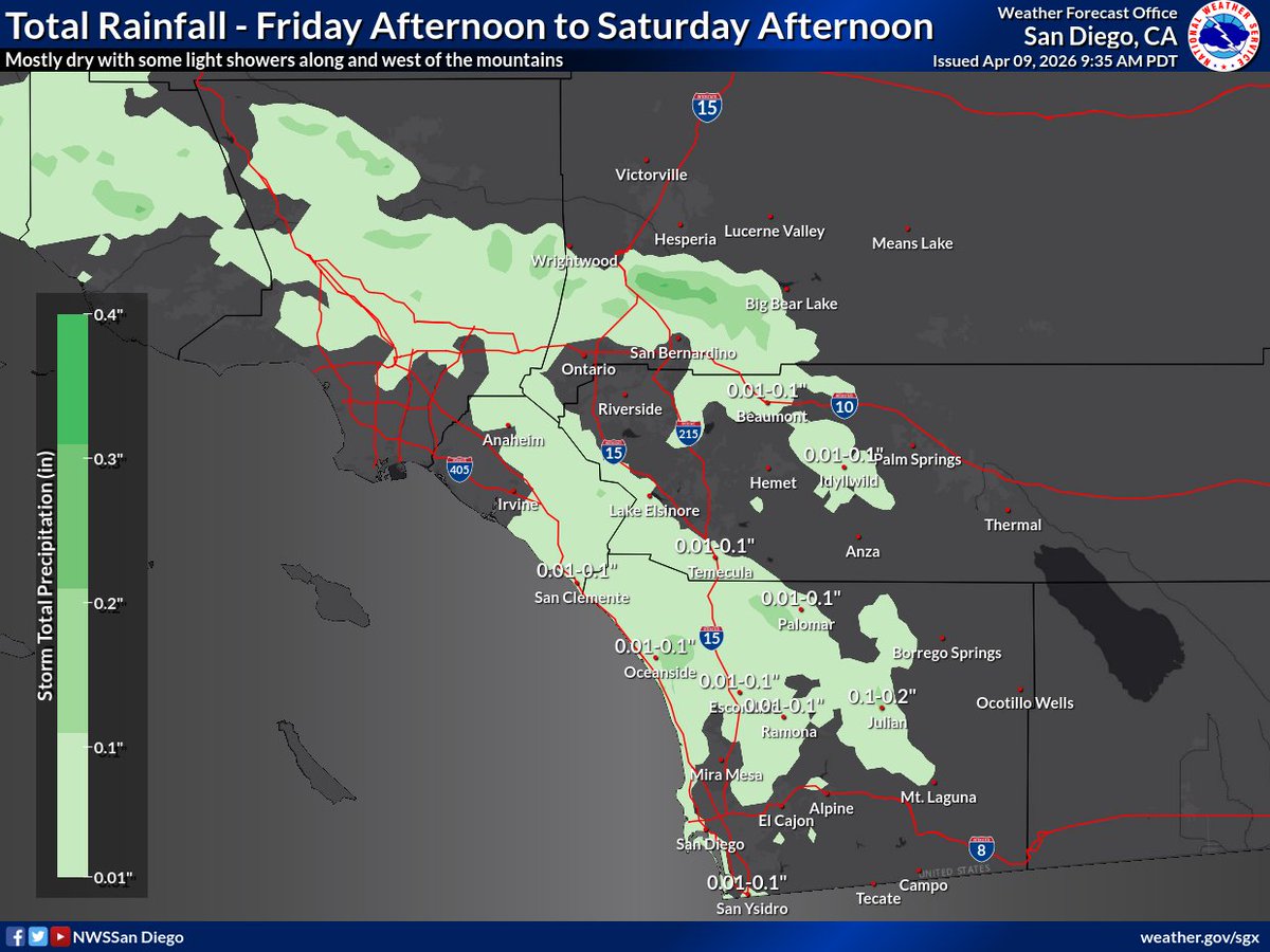 NWSSanDiego's tweet image. Cooler conditions with periods of rain and mountain snow showers expected Friday night through Monday morning. Forecast timing has shifted with the majority of precipitation now expected Sunday. Take a look at the latest forecast below! 

#CAwx