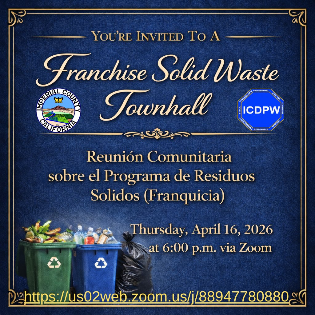 CountyDpw's tweet photo. Acompáñenos en la reunión virtual sobre SB 1383 y nuevos servicios de basura.
Para residentes que recibieron un Aviso de Audiencia Pública sobre la tarifa propuesta (sistema de 3 contenedores).
Infórmese y haga sus preguntas. https://t.co/4V65EU6M00