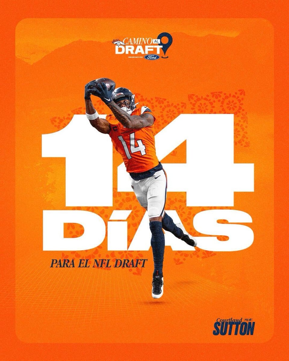 BroncosEspanol's tweet photo. ¡Solo faltan 1️⃣4️⃣ días para el #NFLDraft! ⏳

#VamosBroncos https://t.co/hqCmYy9Htz