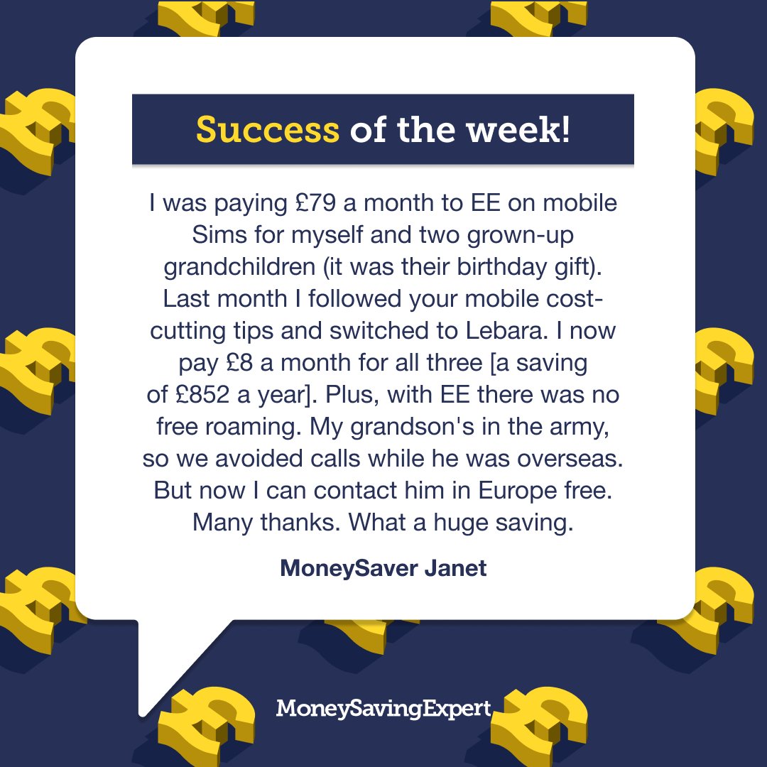 MoneySavingExp's tweet image. To find out if you're free to switch, text 'INFO' now to 85075. 📲

If you are out of contract (millions are, and are overpaying), check now if you can cut the cost – many can save £100s a year, like MoneySaver Janet: moneysavingexpert.com/mobiles/mobile…