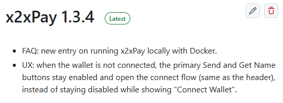 xnsname's tweet photo. x2xPay v1.3.4 is out - two tiny updates.

Prefer running the app locally? 
Docker image available:
👉 https://t.co/ojyPGMFAkj

Enjoy 🫡 https://t.co/DBfDYI57bv