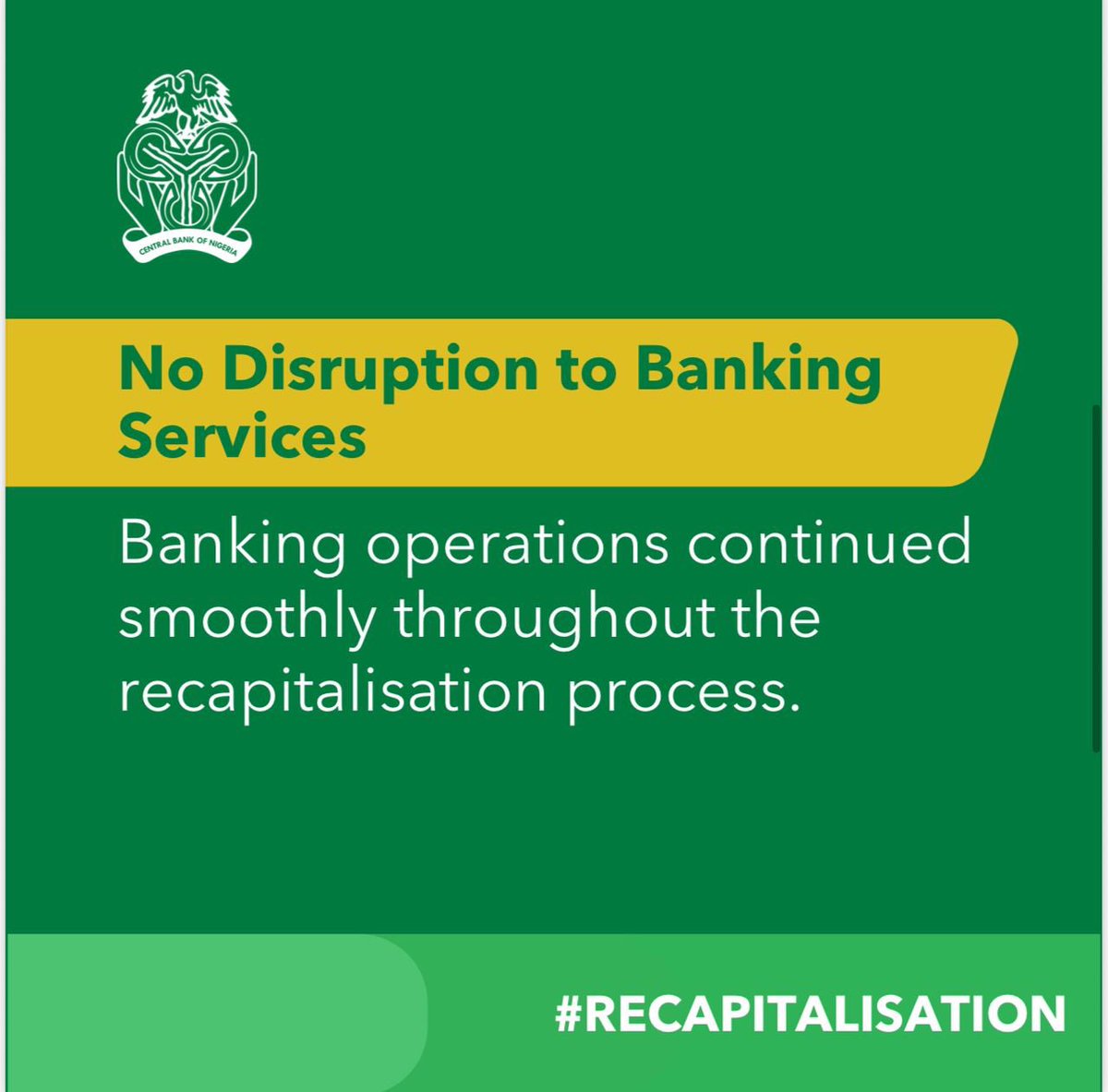 cenbank's tweet photo. The 2026 Banking Recapitalisation Exercise is ongoing to strengthen Nigeria’s banking system and support economic growth.
Here are more key updates (2/3).
#CBN
#BankRecapitalization https://t.co/xjMtOizYpl