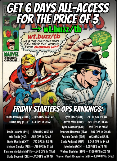 Tokyo_Brandon's tweet image. ⚾Friday pitcher OPS rankings in the graphic👇

📅Get 6 days for the price of 3 days all access to my plays at ➡ wagertalk.com/profile/tokyo-…

@wagertalk #avengers #marvel #freepicks #mlb #sportsbetting #mlbbetting #Gambling𝕏 #trending
