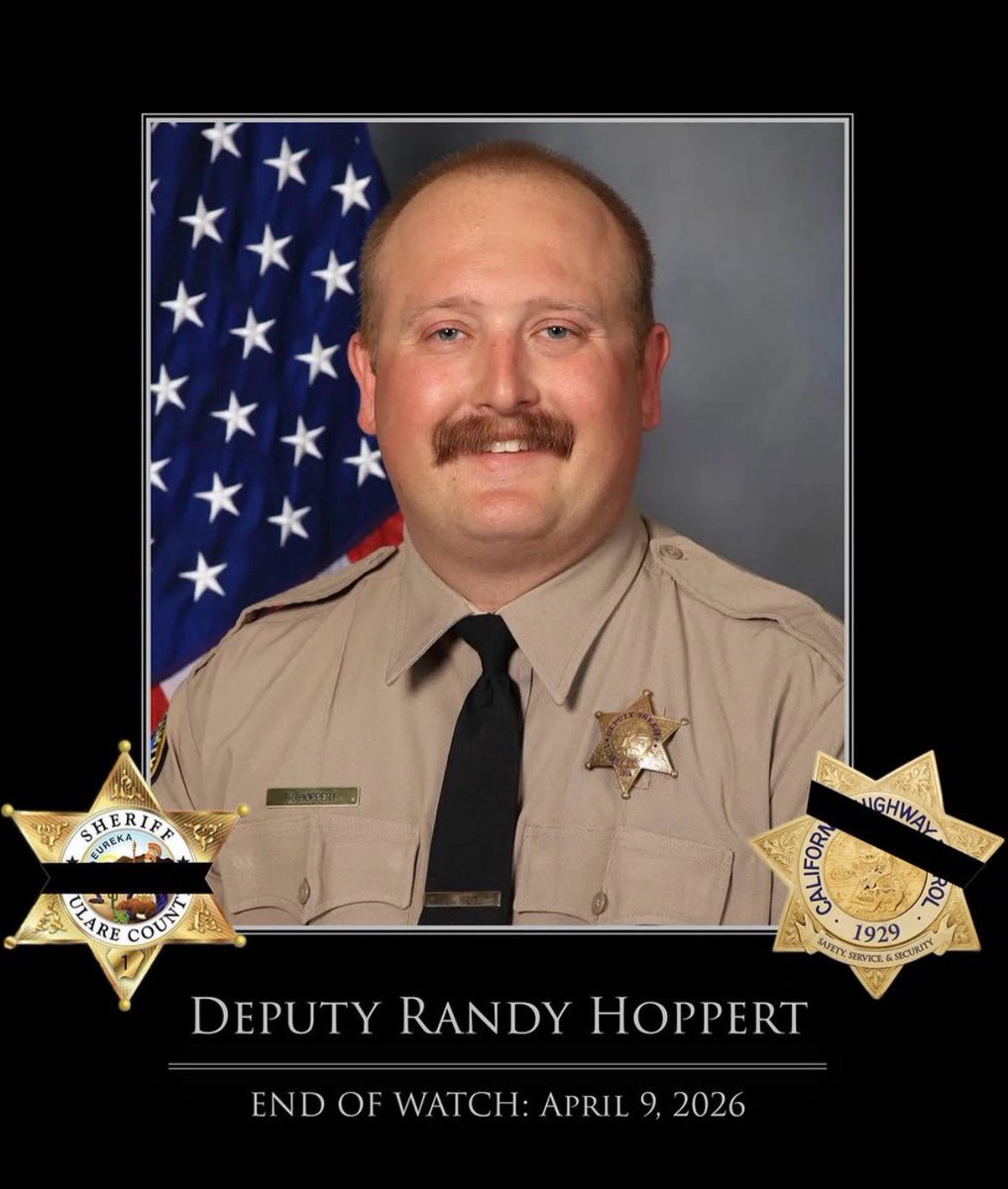 ChpCoalinga's tweet photo. The California Highway Patrol joins the Tulare County Sheriff's Office in mourning the loss of Deputy Randy Hoppert. 

All of us at the CHP are keeping his family, his partners, and his department in our thoughts.

End of Watch: April 9, 2026 https://t.co/PF6ZvbdXMd