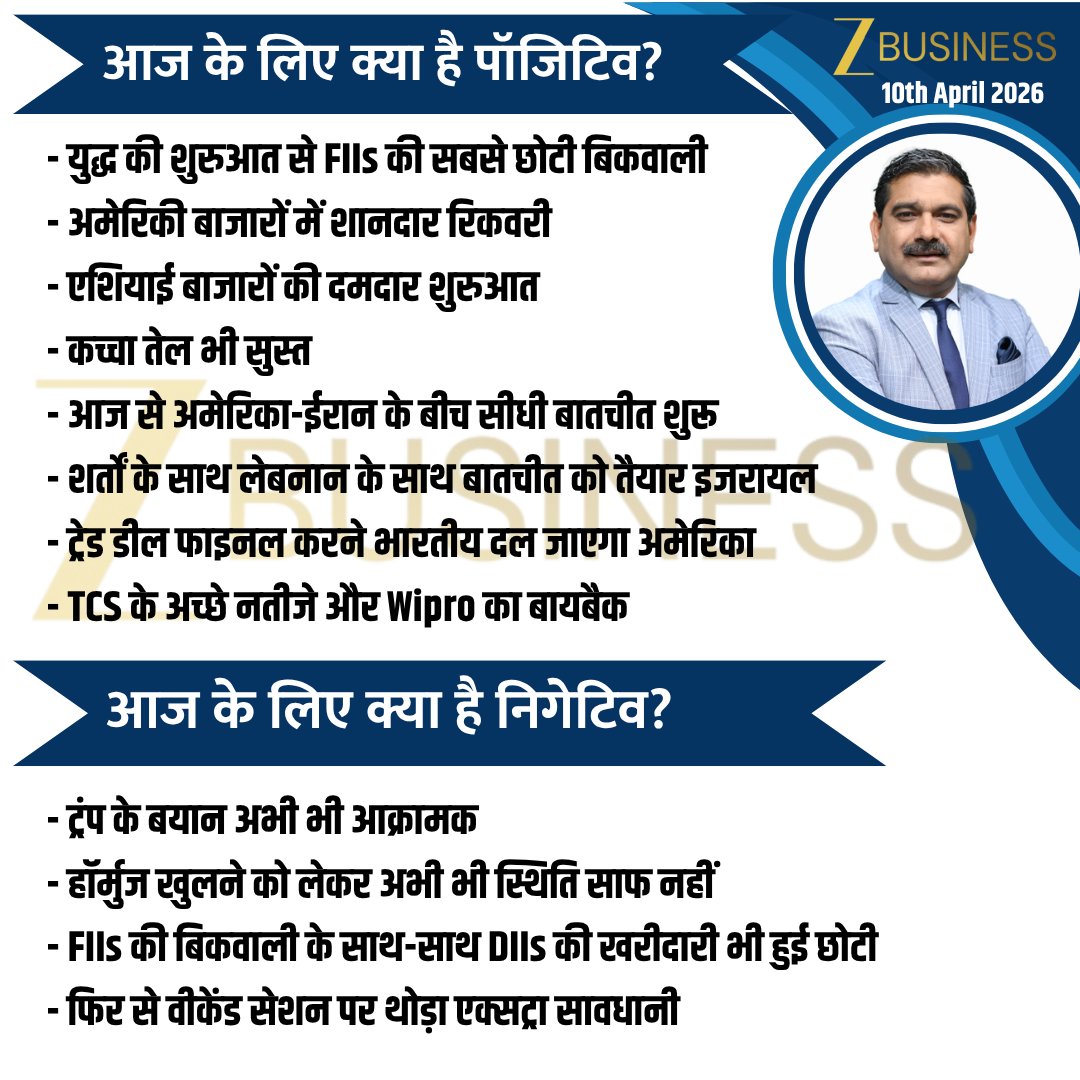 AnilSinghvi_'s tweet image. 10th April 2026 | आज की स्ट्रैटेजी

#Nifty #BankNifty #StockMarket #USIranTalks #IranWar‌ #Israël @ZeeBusiness