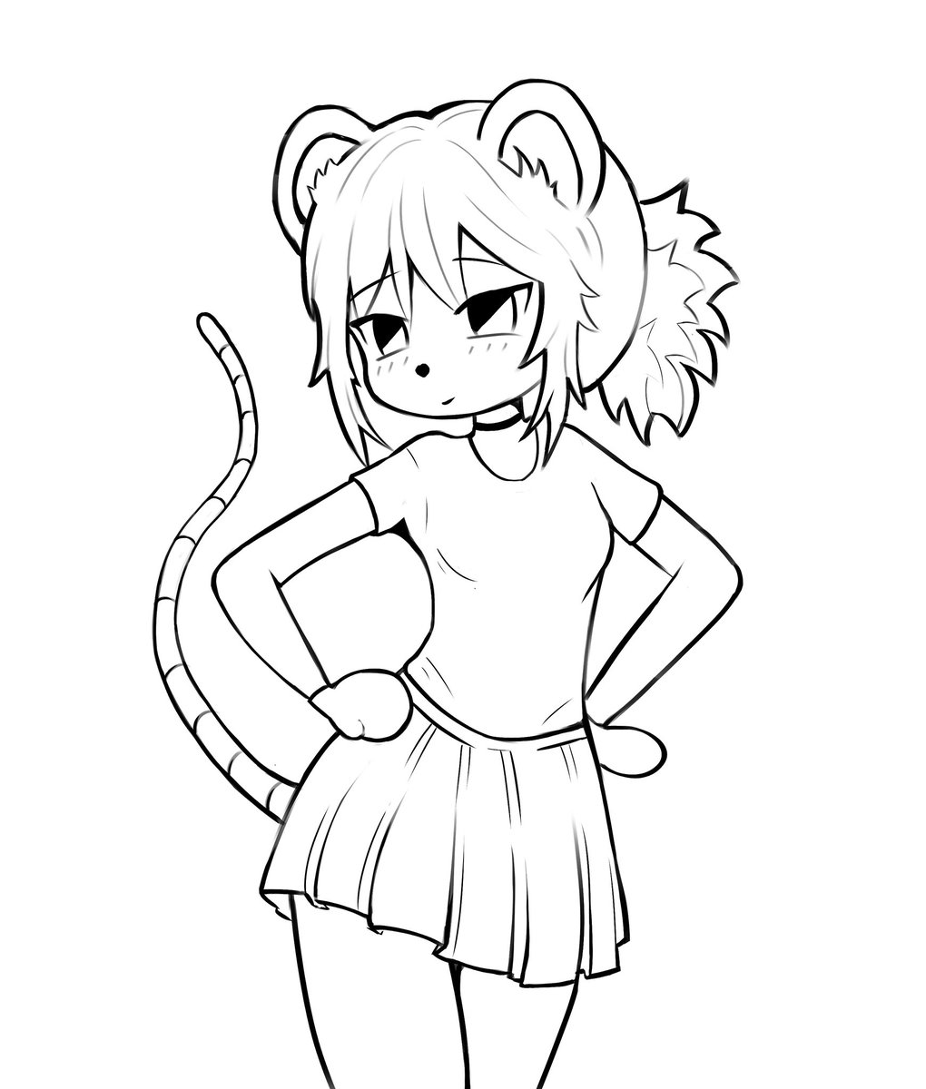 anime art girl mouse furry line art #art #furry #anime #lineart #mouse #digitalartwork