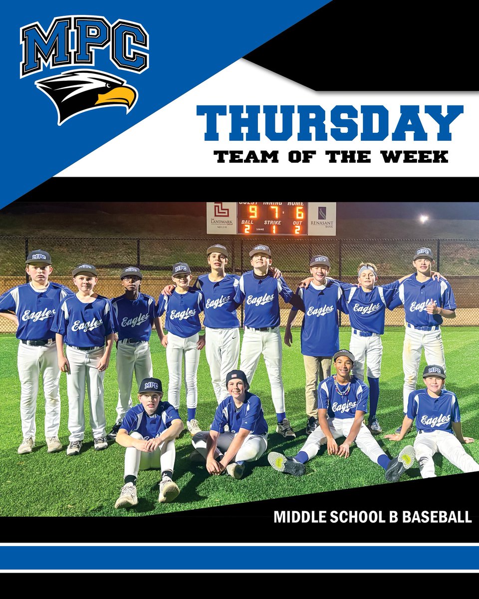 MPCAthletics's tweet image. This week our #ThursdayTeamOfTheWeek is the middle school B #MPCBaseball team!

#MPCWAY | #MPCAthletics