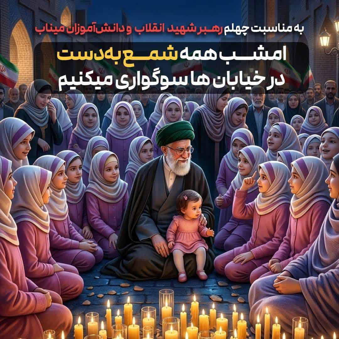 در چهلمین شب جهاد در خیابان ها امشب در سراسر ایران برای دانش‌آموزان بیگناه و معصوم میناب و رهبرشهید انقلاب شمع بدست برای آنان سوگواری می‌کنیم و همچنان در خیابان ها می‌مانیم و علم انقلاب را بالا نگه می‌داریم🇮🇷
#شهید_ایران