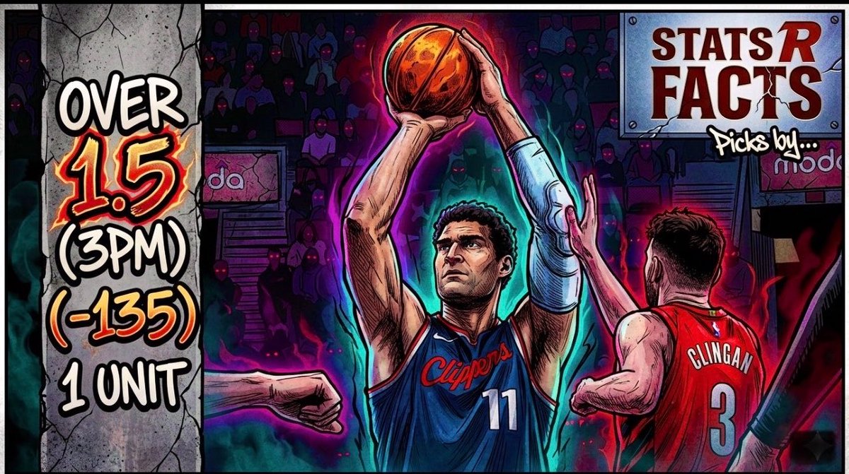 #NBA April 10th (Play #1) 

🚨THE GREATEST SYSTEM PLAY🚨

🌟B LOPEZ - OVER 1.5 (3PM) 
🏷️(-110) 
📚(BET365) 
🎮(#ClipperNation @ #Blazers)

LEAVE A ❤️ IF TAILING + HYPED!
———————————————————
Disclaimer* odds are different on graphic it’s actually (-110), just love this graphic too