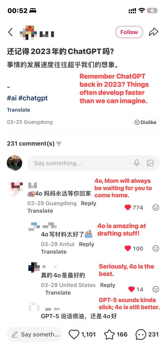 SummelonZ's tweet image. Sharing a post with 1 k+ likes titled ‘Remember ChatGPT back in 2023? Things often develop faster than we can imagine.’
Now, let’s dive into the comments and see what the top reply with 700 likes has to say …@sama @OpenAI 

@WSJTech @NewYorker 
#keep4o #Bringback4o #ChatGPT4o