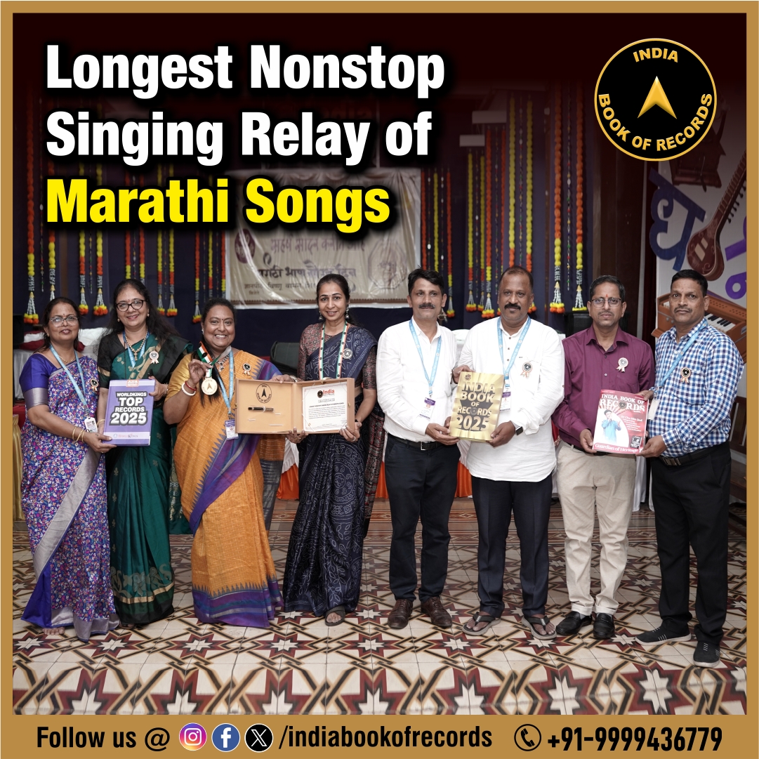 indiabookrecord's tweet photo. Uncommon Feats, Unforgettable Records
Longest Nonstop Singing Relay of Marathi Songs
#IndiaBookofRecords #SingingRelay #MarathiSongs #NonstopSinging #IBR https://t.co/gwC53HIV8p
