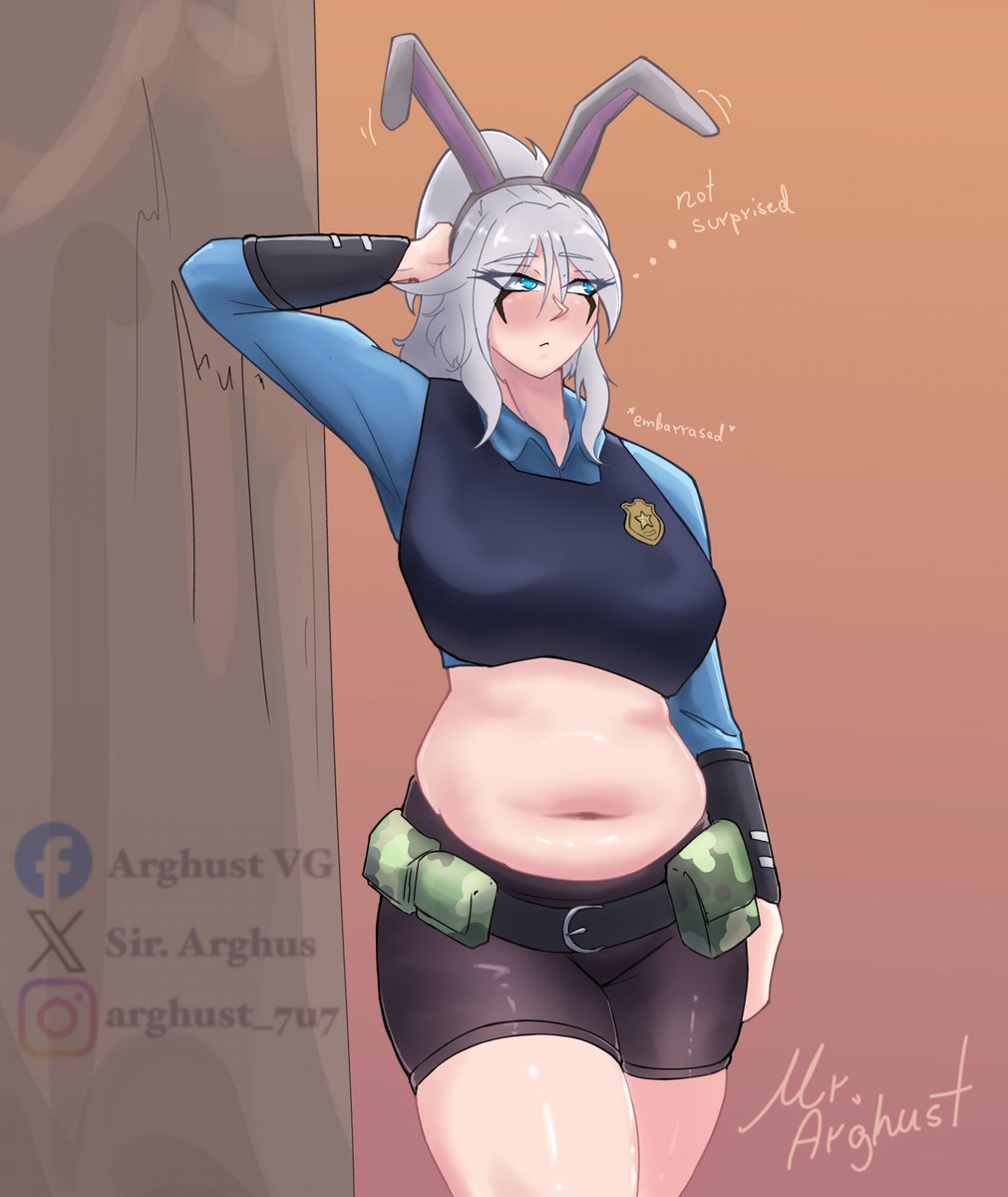 Ady dressing a bunny officer costume uwu