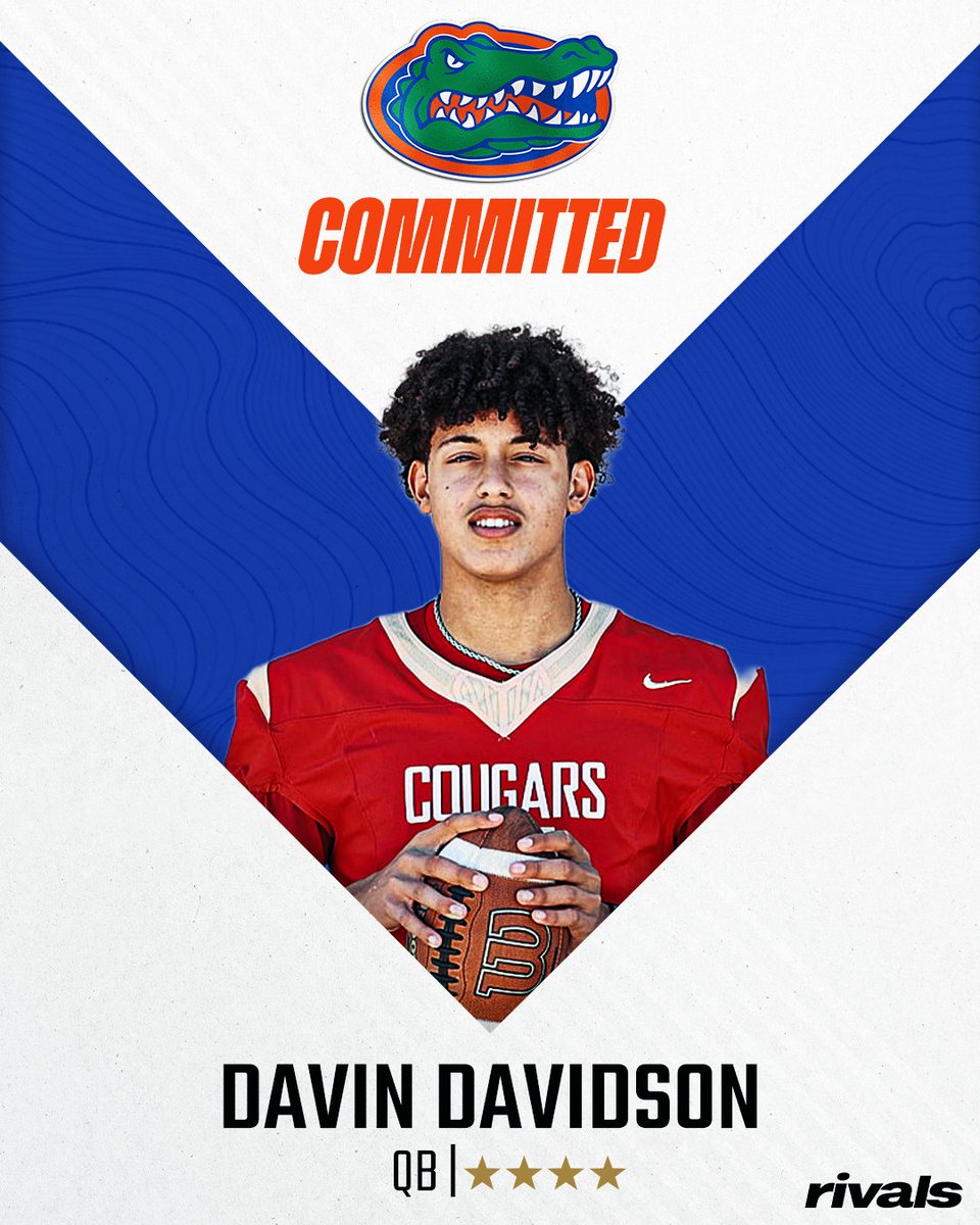 Rivals's tweet photo. 🚨BREAKING🚨 4-star QB Davin Davidson has committed to Florida 🐊

Read: https://t.co/JLRD2Cwlom https://t.co/cEFNN2pTjr
