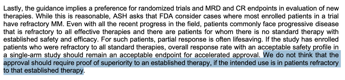 RahulBanerjeeMD's tweet photo. 👏 @ASH_hematology for great response to FDA draft commentary around MRD negativity in myeloma #MMsm.

Excellently worded at the end - RCTs have tremendous value, but they do not make sense as a requirement for accelerated approval in heavily exposed / pre-treated RRMM. https://t.co/QLhZ7Vxzqr