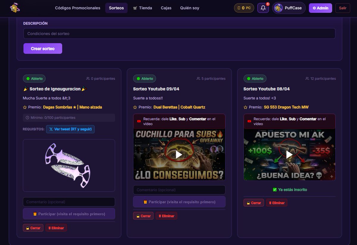 puffcase's tweet image. 🔪 Sorteo | Dagas Sombrías ★ | Mano alzada 🔪

Para participar 👇
🔁 RT a este tweet
👤 Sígueme
👥 Taguea a un amigo
🌐 Entra en puffcase.es y dale a Participar

🔥 Mucha suerte a todos… se viene gordo 😏 #CS2 #Giveaway #Skins