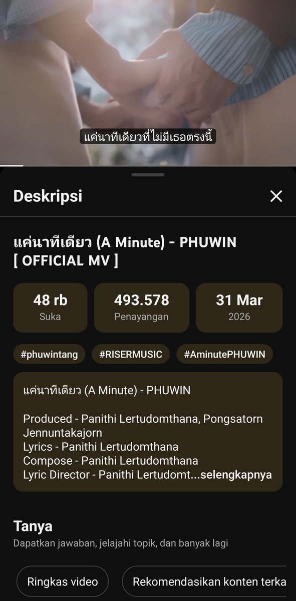 aljamila95528's tweet image. Dikit lagi 500k
Lets streaming phu #Aminute mv song
youtu.be/YhJgHZs24qQ?si…
#phuwintang