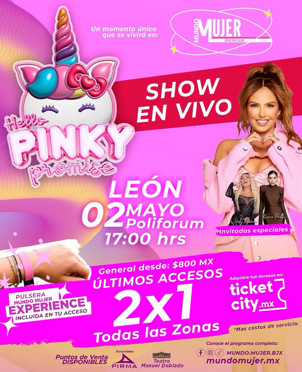 Mony_Lizettt's tweet photo. ÚLTIMOS ACCESOS al 2x1 del Show de Pinky Promise en Vivo de #KarlaDíaz con las invitadas especiales #KarimePindter y #WendyGuevara en #MundoMujer en León, Guanajuato el Próximo 2 de Mayo 🩷
¡No te quedes sin tus boletos 🎟️!
https://t.co/7Dve0lrWF9 https://t.co/FE1reFrcMq
