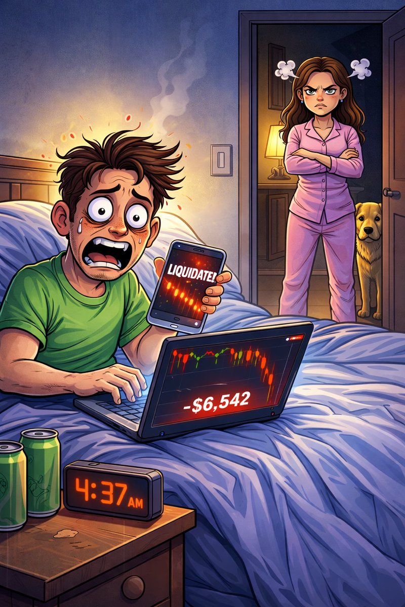 pov
me at midnight: "quick $150 trade for a payout, easy money, back in bed by 1am"  

me at 4:37am: staring at a red position, averaging down for the 4th time, wife standing in the doorway looking at me disappointed.

all you gotta do is stop trading asia😂