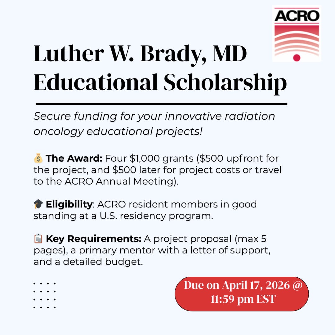 ACROresident's tweet image. 🧠🧠🧠Do not miss the Luther W. Brady, MD #Scholarship #opportunity🧠🧠🧠📚📚📚 #RadOnc acro.org/page/LutherBra…