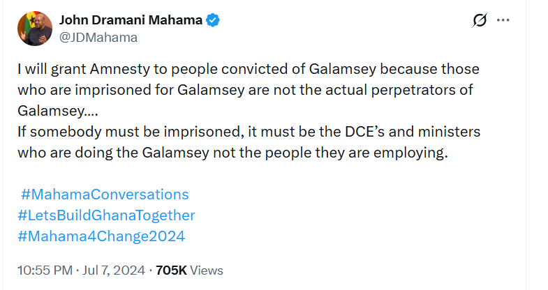 You said this in July 2024.
You won the election and became the President.
Now let's check your own scorecard:
✅ Have you granted amnesty to those convicted? Silence.
✅ Have you arrested the DCEs and Ministers behind galamsey? Silence.
✅ Have you declared a state of Emergency